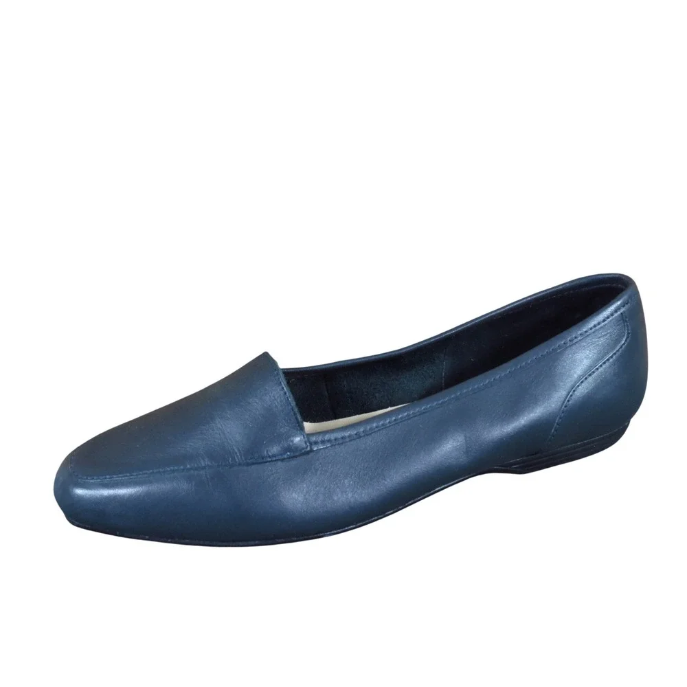 Feather Lite Collection Women Loafer Flat 7.5 Work Office Navy Blue Leather